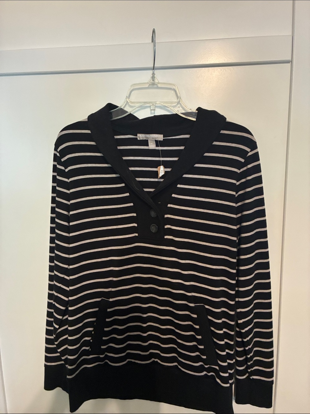 Striped Hooded Pullover Sweater - Black & White